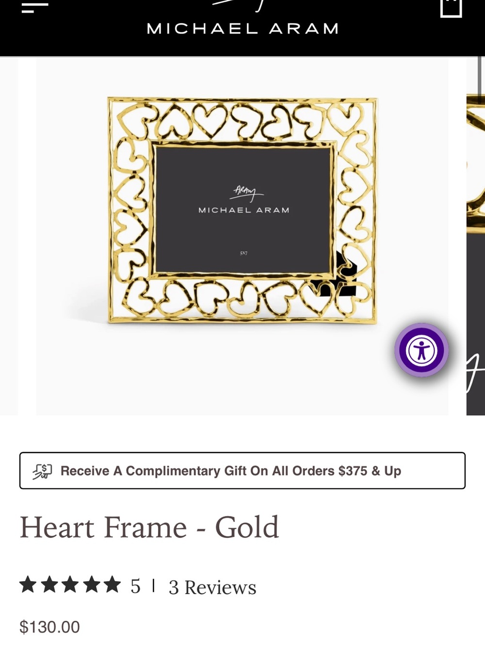 Michael Aram Gold Heart 5x7 Photo Frame